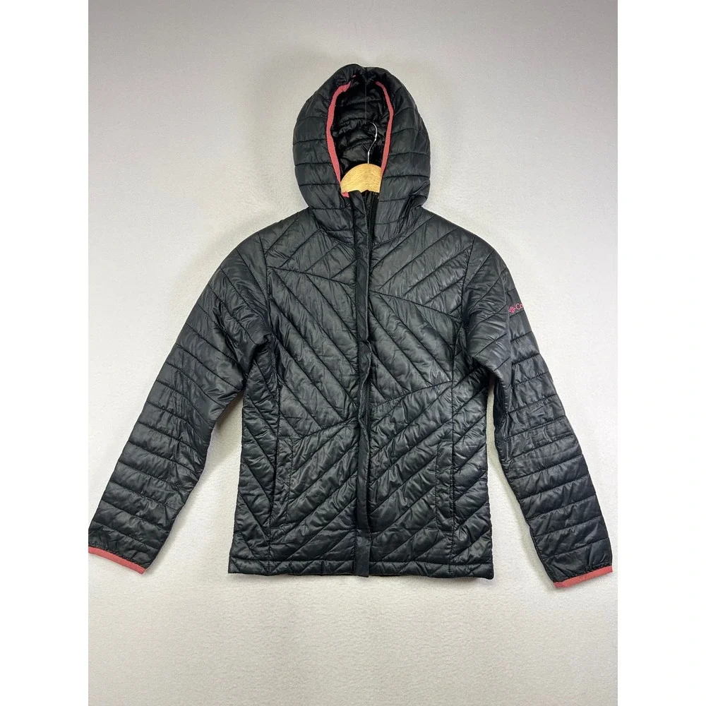 Gorpcore Columbia Girl 14/16 Black Pink Omni-Shield Hooded Quilted Puffer Jacket